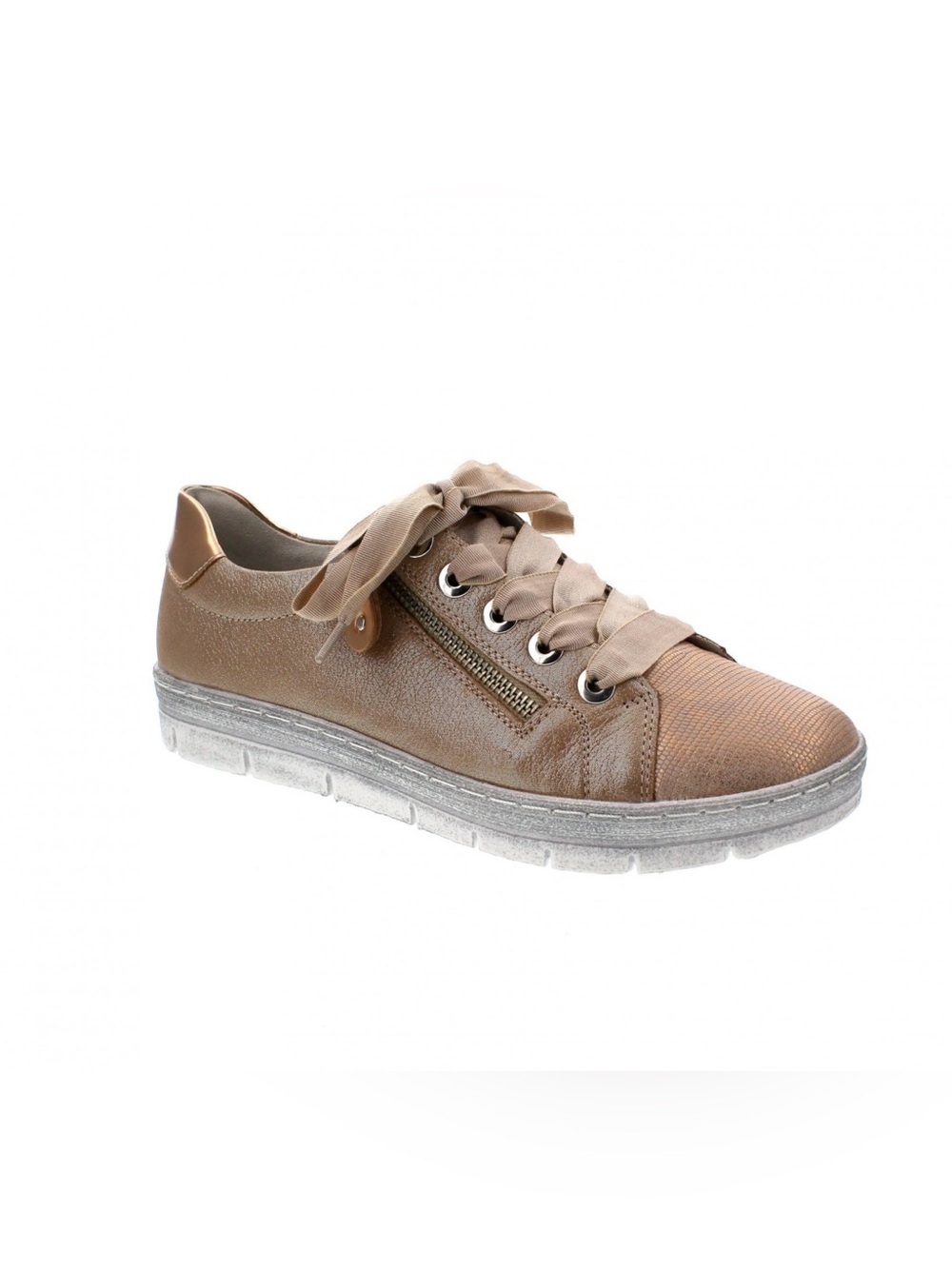 Remonte Rose Gold Combo Laced Sneaker with Side Zipper Sneakers Size 7.5